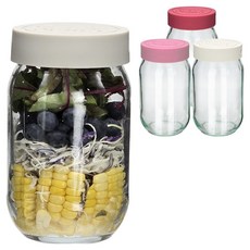 mir HEXA Genuen 矽膠蓋沙拉備餐瓶 玻璃瓶 B型 4件組 MK580 480ml, 1套