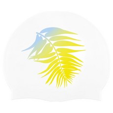 漸變棕櫚樹圓點矽膠泳帽, 1個, 白色
