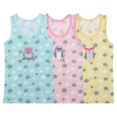 Onwear 女童純棉可愛貓頭鷹背心3件組