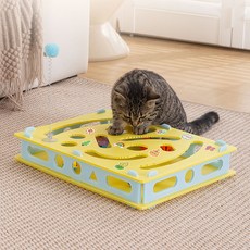 DING DONG PET 貓咪迷宮軌道球鈴鐺彈簧玩具, 1個, 黃藍色