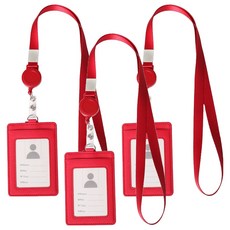 瑪貝拉 交通卡 伸縮扣 員工證 身分證 門禁卡 錢包 頸掛繩, 3個, 紅色
