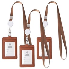 瑪貝拉 交通卡 伸縮扣 員工證 身分證 門禁卡 錢包 頸掛繩, 3個, 棕色