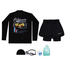 aquatica 兒童用上下身防曬衣 + 一般用泳鏡 + 泳帽 + 耳塞 + 塑膠袋組合 AQA381+AQA420