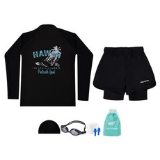 aquatica 兒童用防曬衣上下身 + 一般用泳鏡 + 泳帽 + 耳塞 + 塑膠袋組合 AQA382+AQA420