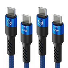 SINJIMORU Type C-Type C PD銅鍍錫防斷快速充電線 60W, 藍色, 2條, 2m