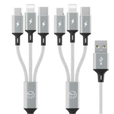 DGG Skymeta 3合1多功能快速充電線 金屬銀 2條 1.2m