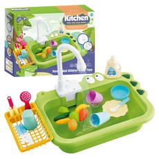 만이다 물나오는 리틀쉐프 싱크대 주방놀이 vdwdwdp23i, 그린, 1개