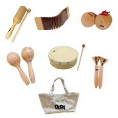 OPPA 奧福樂器 純粹原木樂器6件組 手拍鼓 + 沙鈴 + 碰鐘 + 響板 + 木塊琴 + 木魚刮葫, 1組, 原木色