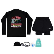 aquatica 兒童防磨衣上衣下身 + 一般泳鏡 + 泳帽 + 耳塞 + 透明收納袋組合 AQA387+AQA420