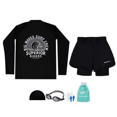 aquatica 兒童用防磨衣上下身套裝 + 一般用泳鏡 + 泳帽 + 耳塞 + 防水收納袋套組 AQA385+AQA420