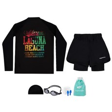 aquatica 兒童防曬泳衣上下身 + 一般泳鏡 + 泳帽 + 耳塞 + 透明防水袋套組 AQA384+AQA420