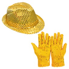 파티공구 스팡클 중절 모자 + 반짝이 장갑 양쪽착용 세트, 골드, 1세트