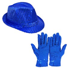 파티공구 스팡클 중절 모자 + 반짝이 장갑 양쪽착용 세트, 블루, 1세트