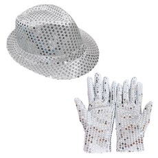 PARTY 09 亮片紳士帽 + 亮片手套雙手穿戴組, 1套, 銀色