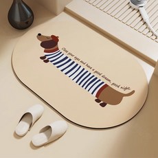 Mini嚴選 可愛臘腸小狗珪藻泥浴室踏墊, 藍色條紋小狗, 1個