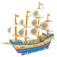 SOULRICH 木頭組裝 3D DIY 帆船系列 伏龍船 36 x 9 x 33 cm, 1個, 混色