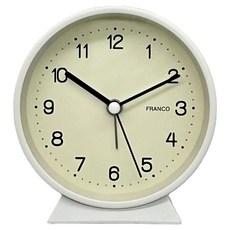 FRANCO簡約金屬靜音鬧鐘(白色), 米白色底黑色字鐘面 + 白色外框