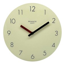 FRANCO極簡風時尚靜音掛鐘, 黃白色底黑色字鐘面 + 棕色 + 黑色