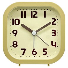FRANCO經典方形鬧鐘, 米白色底褐色字鐘面 + 黃色外框