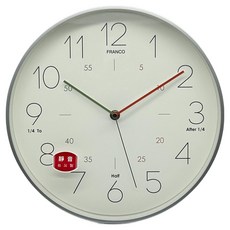 FRANCO 台暐 北歐經典靜音掛鐘, 白色底 + 黑色字+ 銀色外框