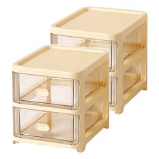 小麥購物 桌面透明抽屜收納盒 C021 2層 270g, 奶油黃