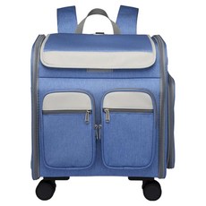 摩達客 寵物大容量可折疊靜音萬向輪拉桿箱背包 狗貓適用, 藍色, 1個