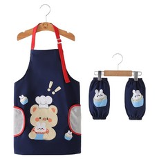 생활의지혜 아동용 미술 학원 방수 앞치마 가운, 베어 네이비