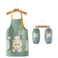 生活智慧 兒童用美術補習班防水圍裙罩衫, 熊 綠色