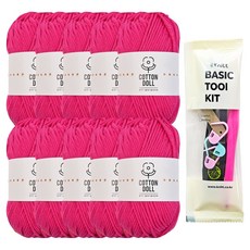 Knitt 棉花娃娃編織線 50g x 10入 + 編織基本工具組, 15 洋紅色, 1套