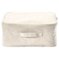 MUJI 無印良品 聚酯纖維麻收納箱 正方形 附蓋, 1層, 米色