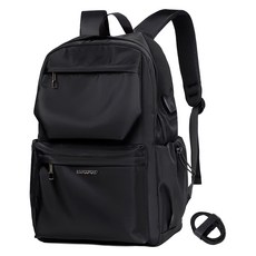 marco polo 輕量尼龍口袋後背包+USB線組 MP3258，黑色，30 x 13 x 42cm，男女通用, 1組