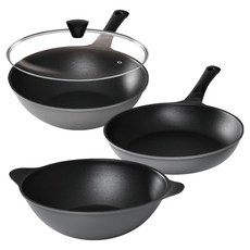 Kitchen-Art 鈦金平底鍋4件組, 1套, 灰色, 28cm平底鍋 + 28cm炒鍋 + 28cm派對炒鍋 + 28cm玻璃鍋蓋