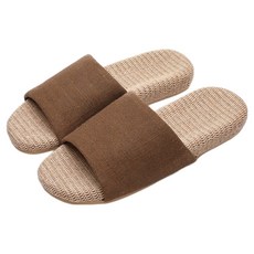 日式四季亞麻 LV105-7 L(40~42) 深棕色 防滑透氣舒適居家拖鞋, 1雙