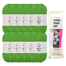Knitt 棉花娃娃編織線 50g x 10入 + 編織基本工具組, 25 亮綠色, 1套