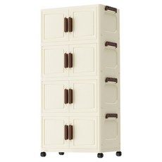 FANCY LIFE 帶輪折疊收納櫃 4層, 奶油白