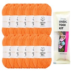 니뜨 코튼돌 뜨개실 50g x 10p + 뜨개기본도구 세트, 7 오렌지, 1세트
