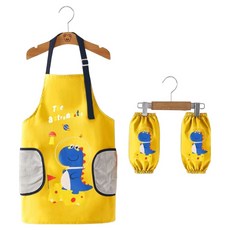 生活智慧 兒童美術班防水圍裙罩衫, 恐龍黃色