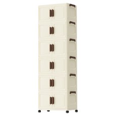 FANCY LIFE 帶輪折疊收納櫃 6層, 奶油白