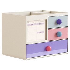 Mabso Shop 桌上型文具筆筒抽屜收納盒 3層抽屜 BRP386, 1個, 混合色