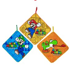 MARUSHIN 丸真 Super Mario 瑪利歐卡通掛繩小方巾3件組, 最佳拍檔, 1組