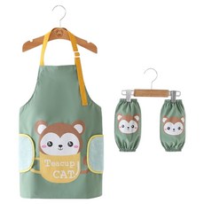 生活智慧 兒童美術班防水圍裙罩衫, 猴子綠色