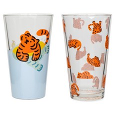 릴팡 무직타이거 롱 글라스잔 2종 세트 460ml, 혼합색상, 1세트