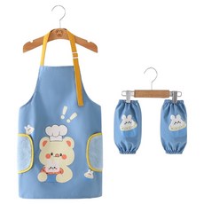 생활의지혜 아동용 미술 학원 방수 앞치마 가운, 베어 스카이