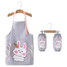生活智慧 兒童美術課防水圍裙罩衫, 兔子 灰色