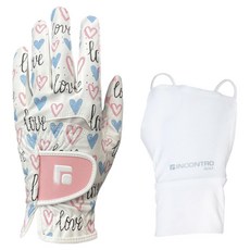 INCONTRO 女款Super Concede合成皮高爾夫手套 左手用 + 防曬手背套組, Love款(手套) + White(手背套), 1組