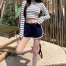 女款Hramu撞色線條海豚泳褲 cppt15157k55, 海軍藍