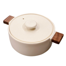 4TH-MARKET 木柄把手土鍋 日本製 白色 1.6L, 19cm, 1個