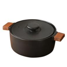 4TH-MARKET 木柄把手土鍋 日本製 黑色 1.6L, 19cm, 1個