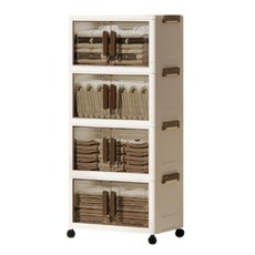 FANCY LIFE 帶輪折疊收納櫃 4層, 透明黑