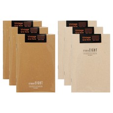 STUDIO EIGHT 復古方格筆記本 2款 x 3入組, 1套, 米色 + 象牙白